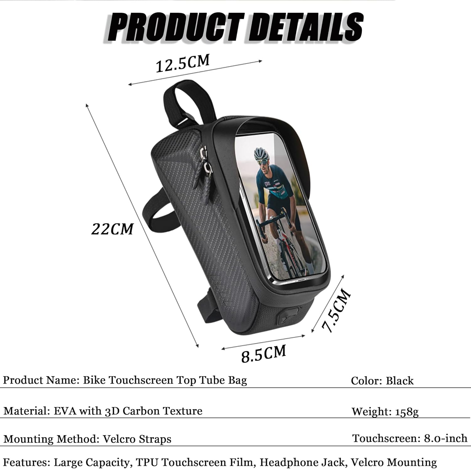 Bike Frame Bag for Merida One-Sixty FR, Bike Handlebar Bag, Bicycle Top Tube Bag with TPU Touch Screen Phone Holder, Bicycle Accessories Pouch, for Road Mountain Bikes,A