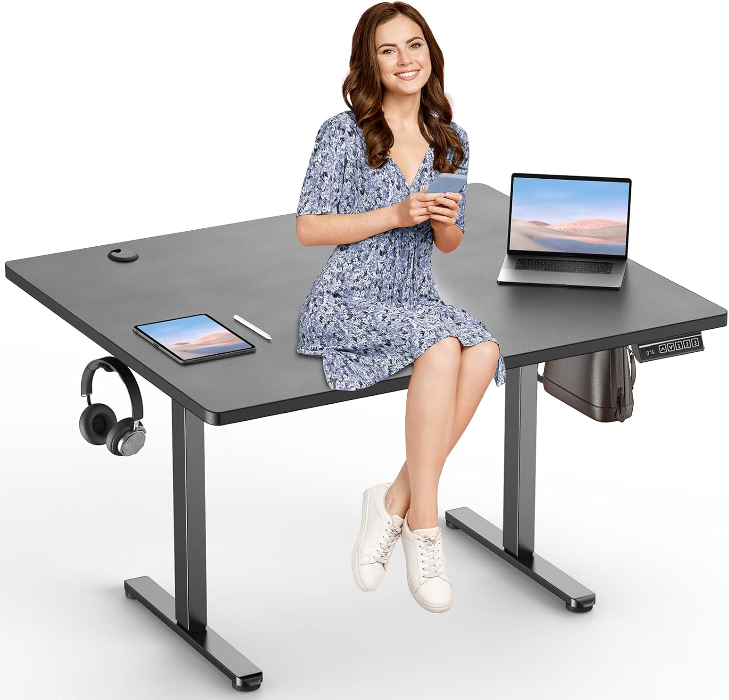 HeightAdjustable Electric Desk, Stable No Shaking, Solid Steel Frame