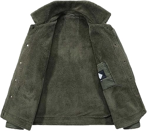 Miniatura 9 de Chaqueta de algodón para hombre, con forro polar, cálida, color sólido, casual, con broches de presión, con múltiples bolsillos