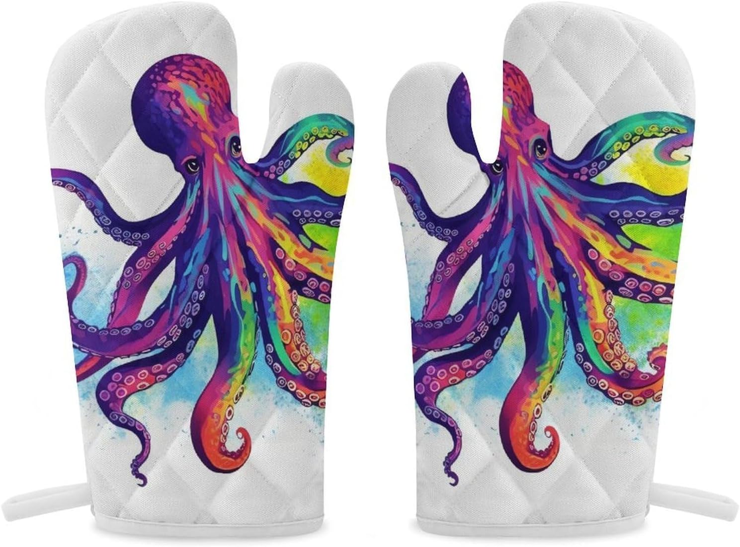 2 Pcs Oven Mitts Heat Resistant Kitchen Gloves Soft Safety Colorful Octopus Oven Glove for Microwave, Barbecue