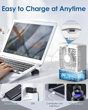 Portable Air Conditioners with 1500ml spray/hour Small Air Conditioners Mini Portable AC Unit 3 Speed Wind & 7 Colorful LED Light Cool Mist &Timer Evaporative Air Cooler for Bedroom/Home/Office/Car