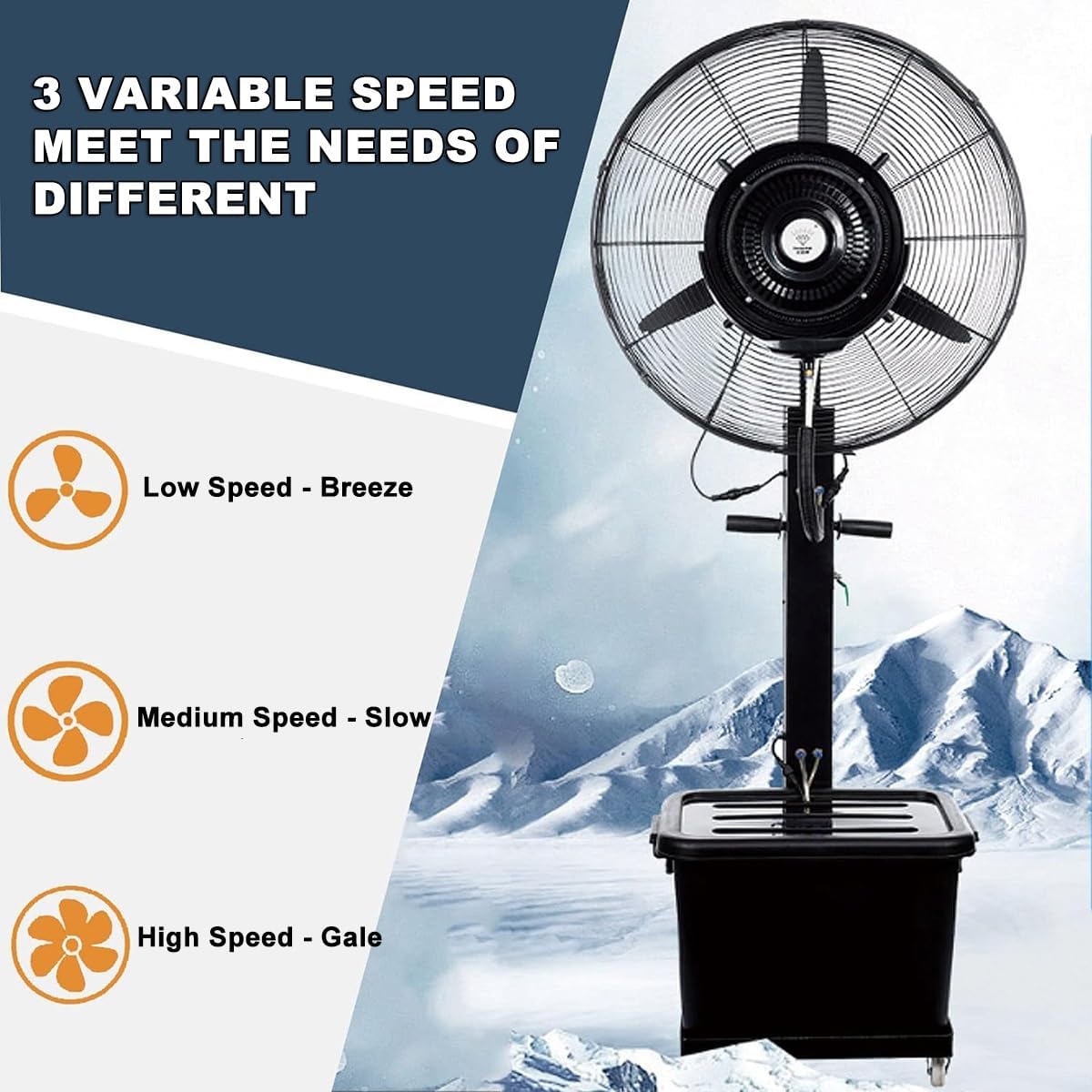 30 In Misting Fan With 42L Capacity Tank - Mister Fan 3 Cooling Speeds - Industrial Pedestal Fan - Commercial Floor Fan - Outdoor Standing Fan - Moving Tower Fan - Oscillating Cooling Fan(30in/750mm)