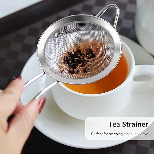 Miniatura 6 de D Colador de malla fina en forma de cono de acero inoxidable para tamiz de cocina con mango largo, colador de cóctel, coladores pequeños para té