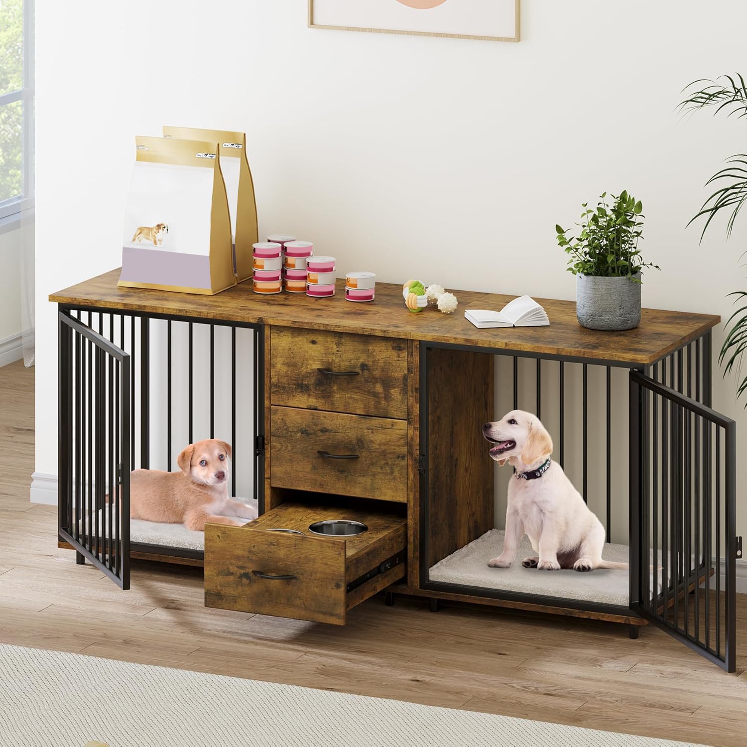 Snapklik.com : YITAHOME 74" Double Dog Crate Furniture