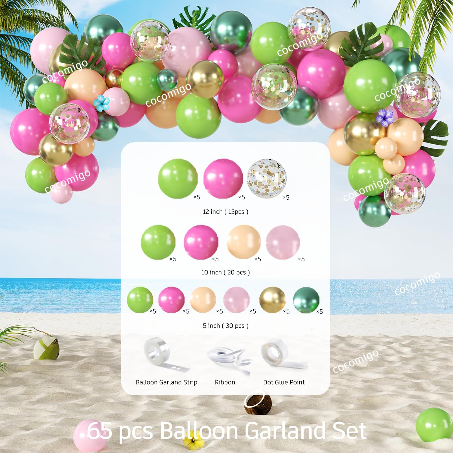 cocomigo 320pcs Hawaiian Party Decorations Complete Party Set, Serves for 25 Guests, Luau Birthday Decorations, Aloha Birthday Decorations with Hawaii Tropical Theme Banner, Balloon Arch, Tableware