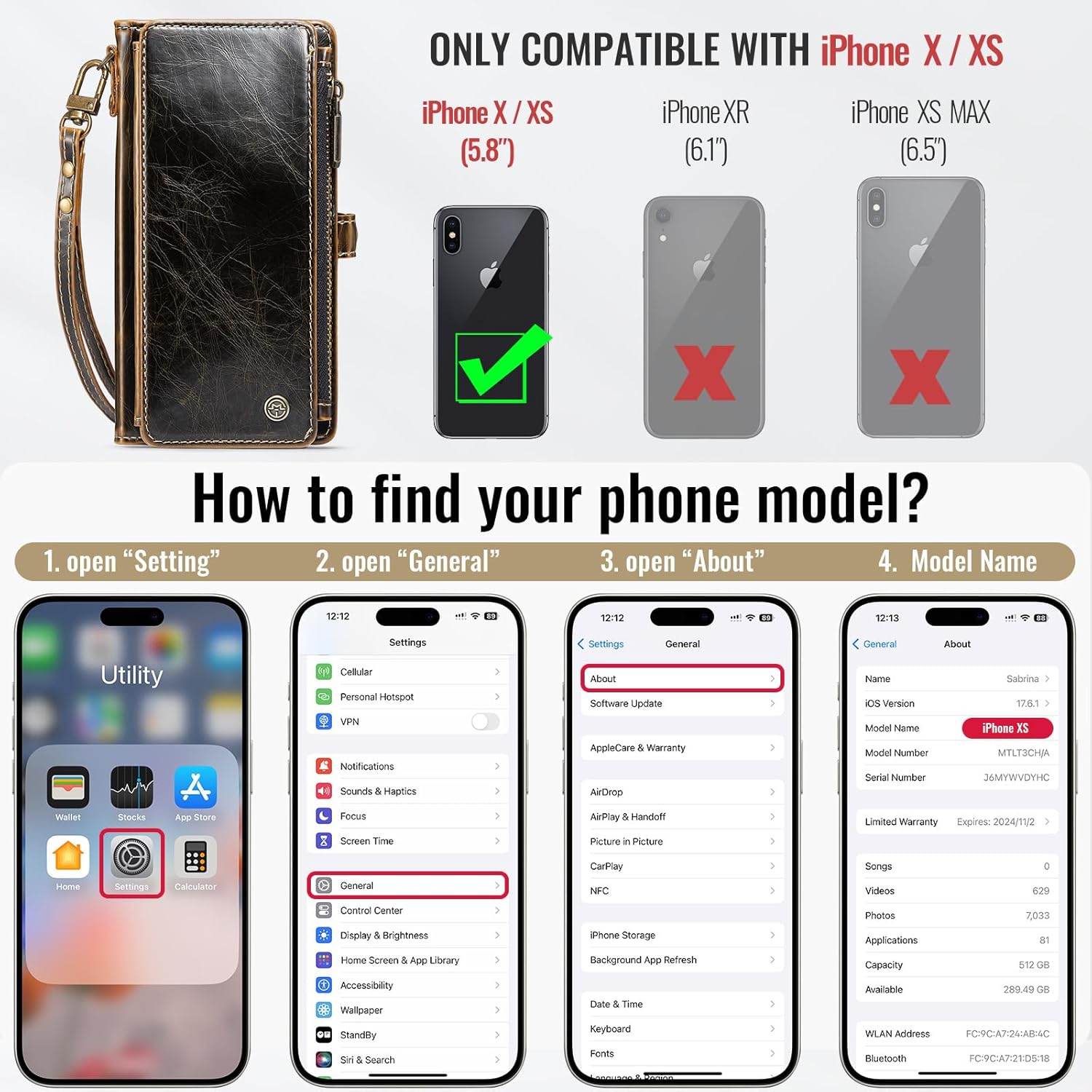 Defencase Compatible with iPhone X/XS Case Wallet with RFID Blocking Card Holder for Women Men, Fashion PU Leather Magnetic Snap Flip Zipper Strap Wallet Phone Case Fit for iPhone Xs & X 5.8", Coffee