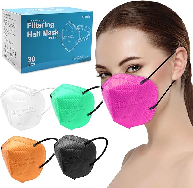 Tayogo FFP2 Face Mask KN95 Mask 5-Layer Protection High Filtration with UK CE 0370 EU Standard Certified,Black/Multicolor,Individually packaged