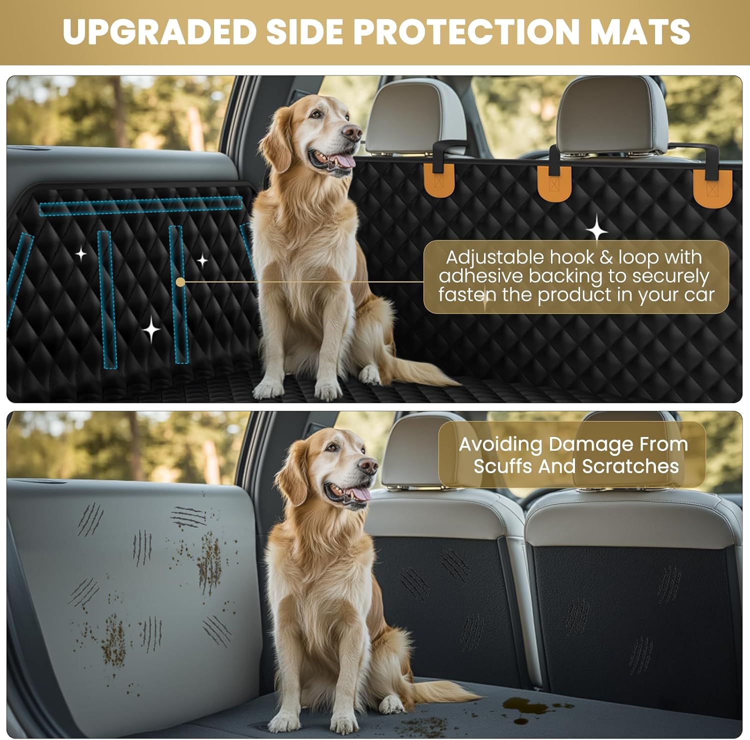 Waterproof SUV Cargo Liner for Dogs - Pu Leather Pet Car Seat Cover Protector with Bumper Flap, Non-Slip Backseat Mat for SUVs, Sedans, Vans Trunk | Easy Clean, Scratch Resistant (Black, Extra Large)