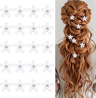 20PCS Mini Flower Hair Clips, White Rhinestone Flower Clips for Hair, Mental Cute Wedding Bridal Decorative Accessories for Women Girls