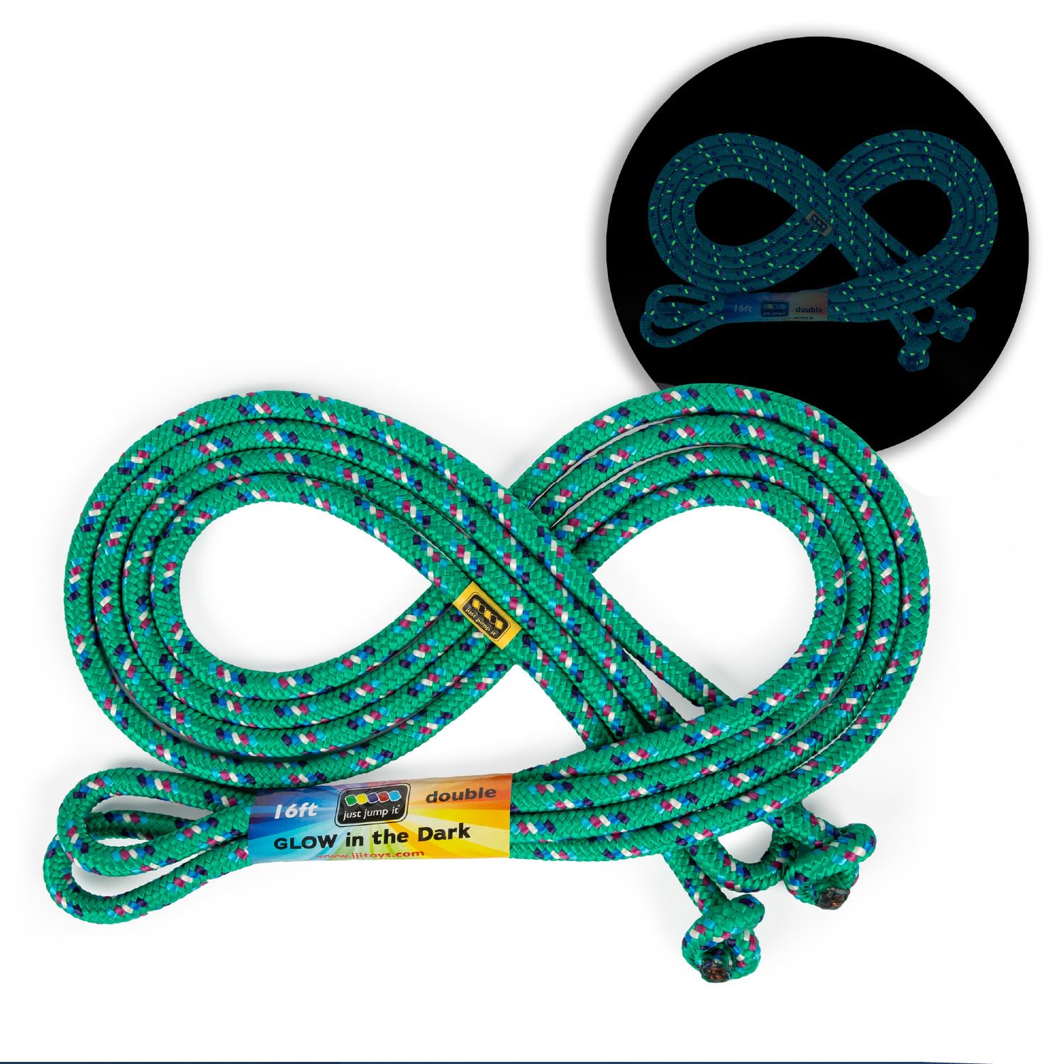 Just Jump It 16 Foot Glow in the Dark Jump Rope for Kids, Active Outdoor Youth Fitness Exercise Equipment, Braided Nylon Gym Accessories, Green