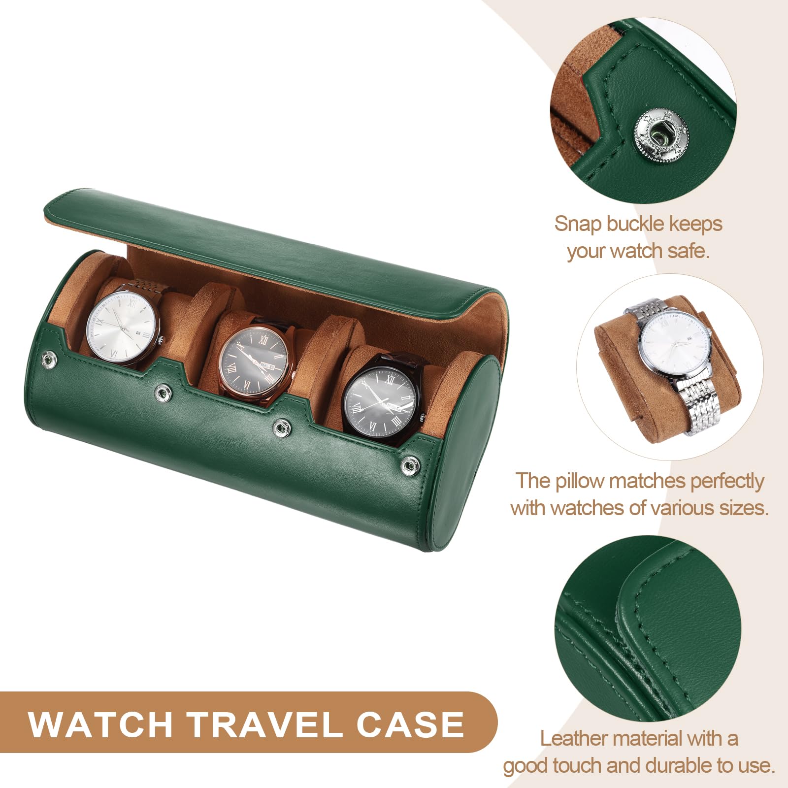 sourcing map Étui de voyage pour montre en cuir pour homme - Boîte de rangement portable pour Noël, anniversaire et anniversaire de mariage - 3 emplacements (vert)