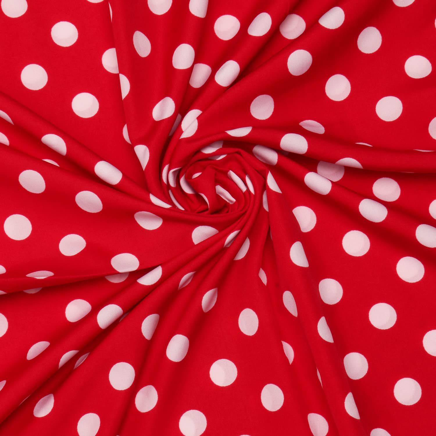 The Flying TreeThe Flying Tree Unstitched Poly Crepe Printed Soft and Light Weight Fabric Material for Rich Look and Feel Garments, Gowns, Night Suits and Dresses Polka Dots (2 MTR, Red)