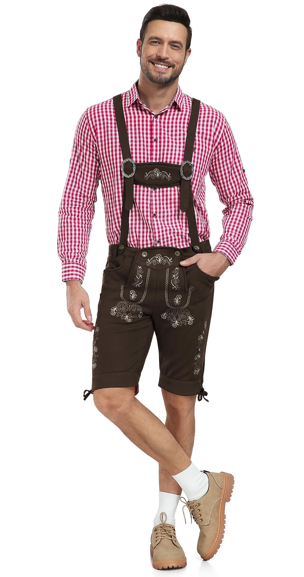 KOSMEEU Oktoberfest Uomo Lederhosen Costume Pantaloni Oktoberfest Bavarese Lederhosen Vestito Tirolese Marrone/Marrone Scuro