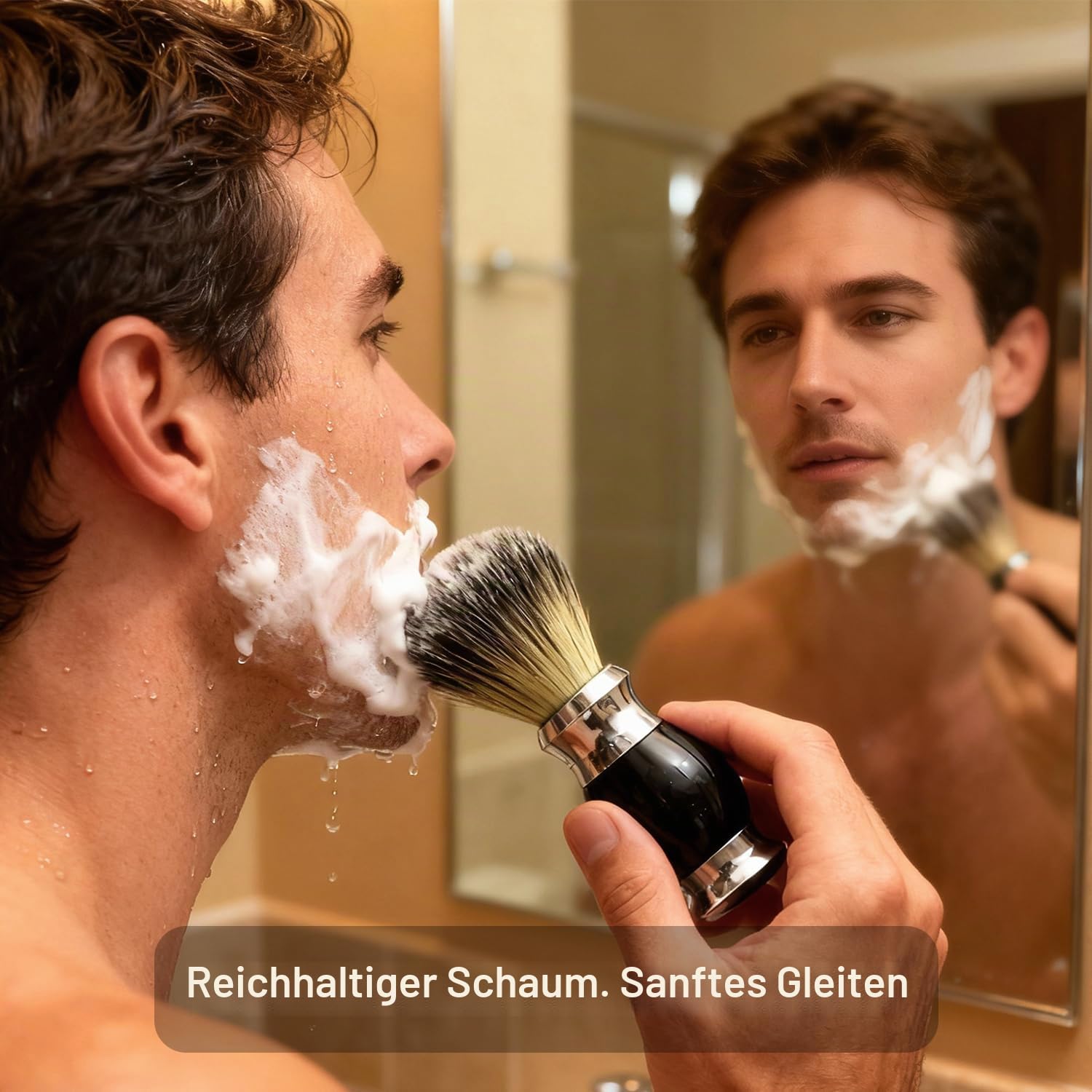 GRUTTI 3-in-1-Rasierset für Männer,Rasierhobel Ständer + Dachshaar-Rasierpinsel + Rasierschale, Rasiererhalter kompatibel mit Gillette-Rasierer manuellem Rasierer,Geschenk-Rasierset für Männer