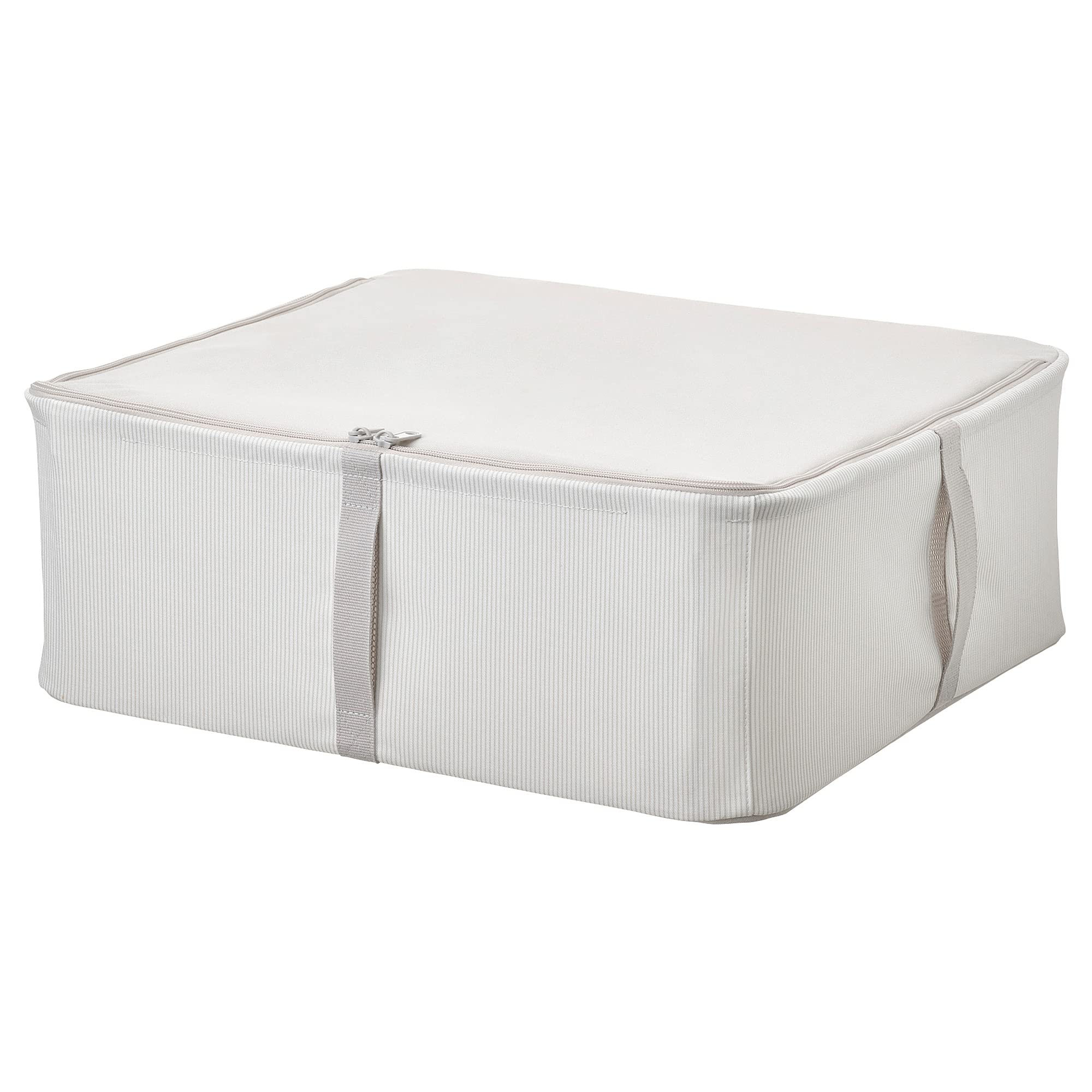 Mallette de rangement HEMMAFIXARE en tissu rayé gris et blanc avec fermeture