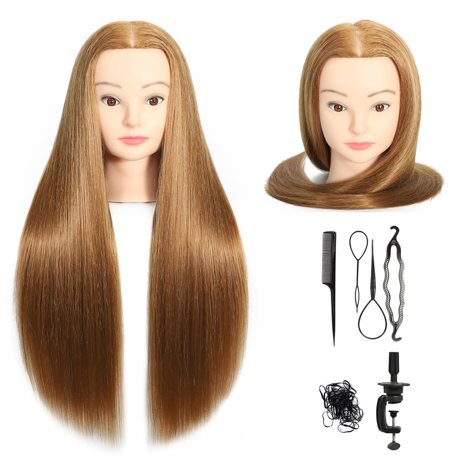 Mannequin Head 30% Real Hair 22"-24" Training Head Cosmetology Manikin Doll Head Practice Head for Hairdresser With Free Table Clamp(#27)