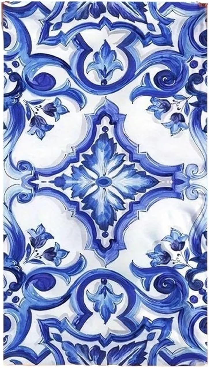 Beach Towel Blue and White Floral Print Pattern Sun Protection and Windproof for Swimming Pool Camping Travel Blanket(70x140cm)