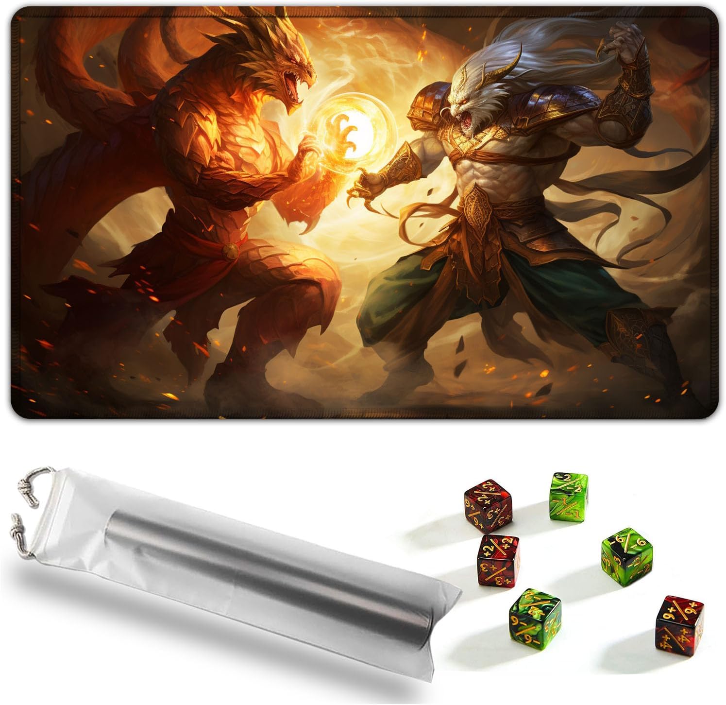 for MTG Playmat, Game Mat 24 x 14 inches for MTG DTCG CCG RPG Trading Card Inked Game Playmats Mousepad Desk Mats Smooth Rubber Surface Battle with 6 Dice - 100