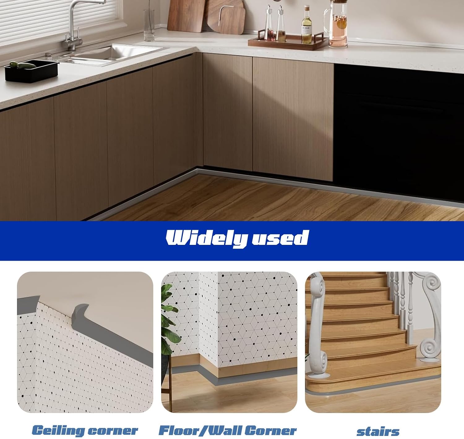 Grey Flexible Quarter Round Molding Trim Peel and Stick,118in Self-Adhesive Edge Corner Trim,for Stair Wall Ceiling Floor Baseboard,Backsplashe Countertop Cabinet,Bathroom Bathtub