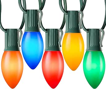 C9 Christmas Lights Outdoor, 25 FT 25 LED Vintage String Lights, Multicolor Waterproof Holiday Lights for Christmas Tree Roofline Party Indoor Backyard Garden Patio Cafe Xmas Decoration, Green Wire