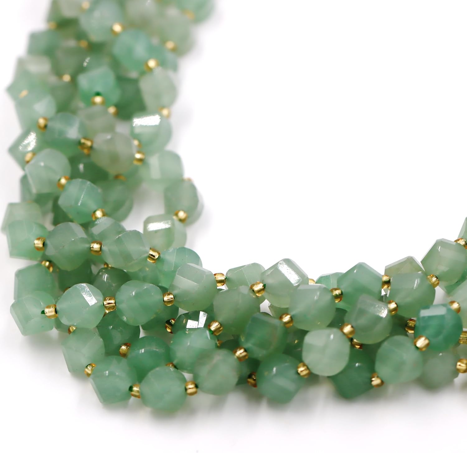 Malahill Wholesale Natural Stone Beads for DIY Jewelry Making Sold per Bag 5 Strands and one roll Cord Inside Faceted S Shape Green Aventurine 8mm