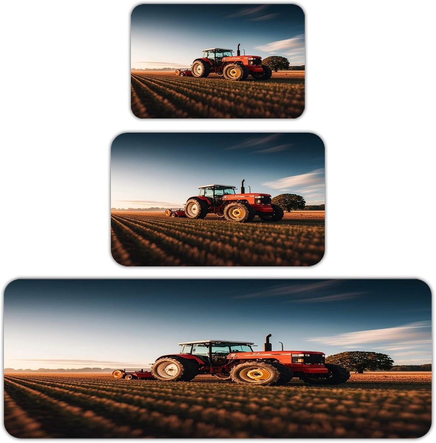 Tractor Farm Kitchen Mats for Floor 3PCS Waterproof Low-Profile Kitchen Rugs Floor Mat Non Slip Anti Fatigue Mats Comfort Standing Mat Runner Rug Area Rug 6"x24"+20"x31"+17"x47"