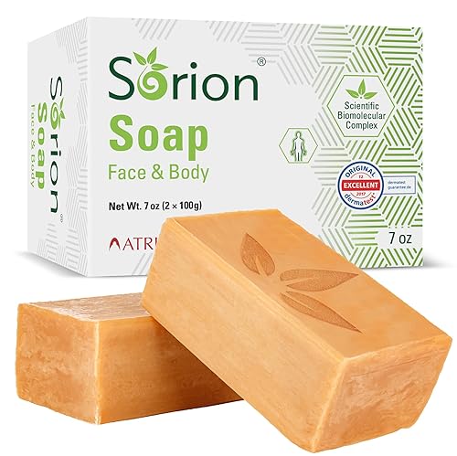 Sorion Jabón para cara y cuerpo – Barra de jabón para suavizar y reconfortar la piel seca, picazón y escamosa con aceite de coco, cúrcuma, barra de