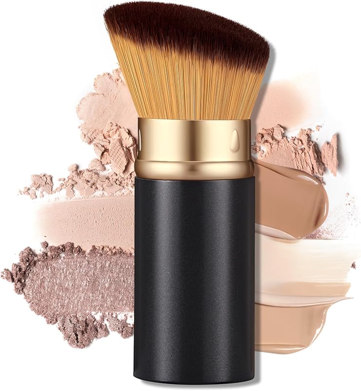 Angled Kabuki Brush with Retractable Desige For Professional makeup | Flawless Application of Foundation,Powder,Blush,Bronzer With Aluminium Body, Non-Toxic Bristles,Cream&liquid cosmetics(Black)