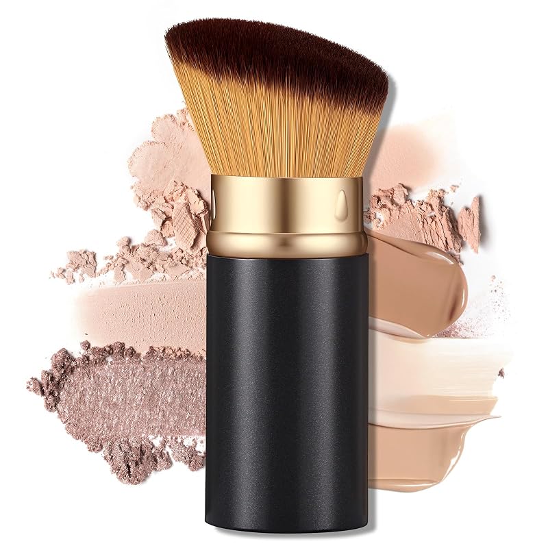 Pincel Kabuki retrátil para rosto SogaYES com capa protetora, preto brilhante, 1 unidade