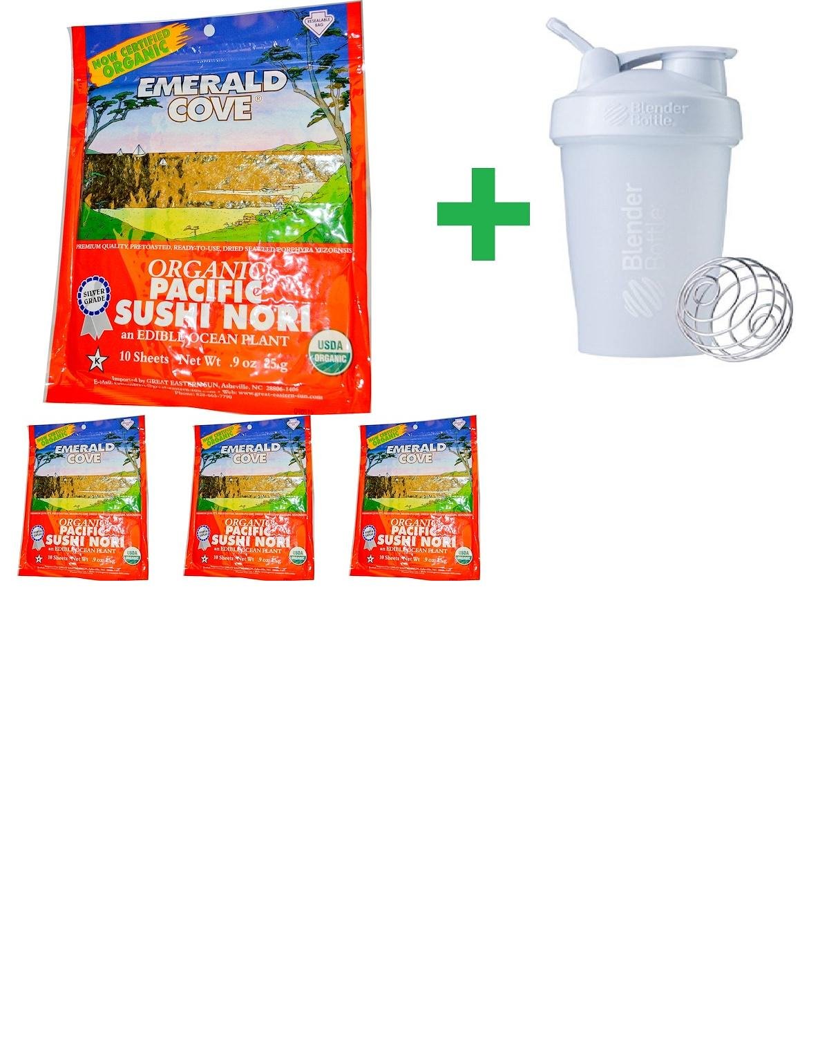 Great Eastern Sun Emerald Cove, Organic Pacific Sushi Nori, 10 Sheets.9 oz (25 g)(4 PCS)+ Assorted Sundesa, BlenderBottle, Classic With Loop, 20 oz