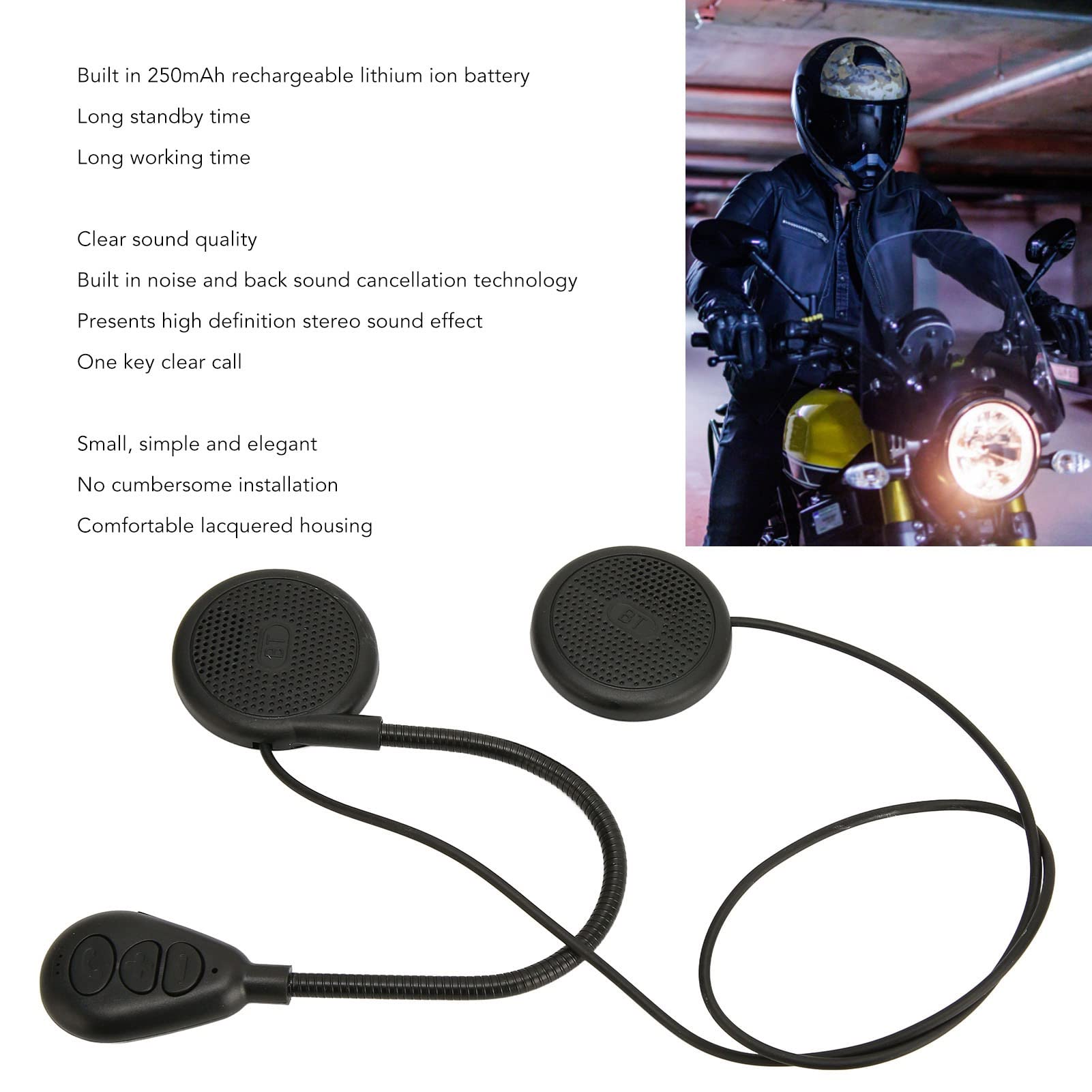 Septpenta M5H Casque Bluetooth Moto, Bluetooth 5.0, Réponse Automatique AUX Appels, Rechargeable Intégrée de 250 mAh, Rèduction du Bruit Ultra Mince et Confortable pour Casques de Moto