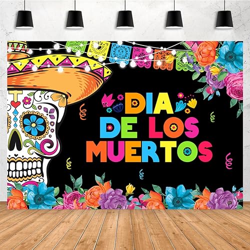Aperturee Telón de fondo de 7 x 5 pies de diámetro de los muertos, fiesta mexicana, carnaval, festival, flores, calavera, fotografía, telón de fondo
