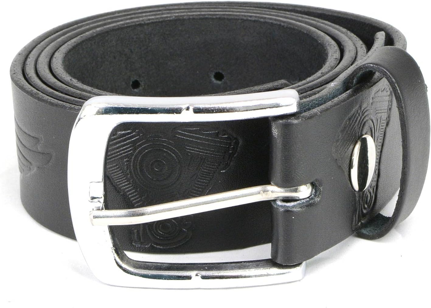Milwaukee Leather MP7122 Men's Engine Block & Wings - Black Leather Belt w/Interchangeable Buckle - 1.5 inches Wide
