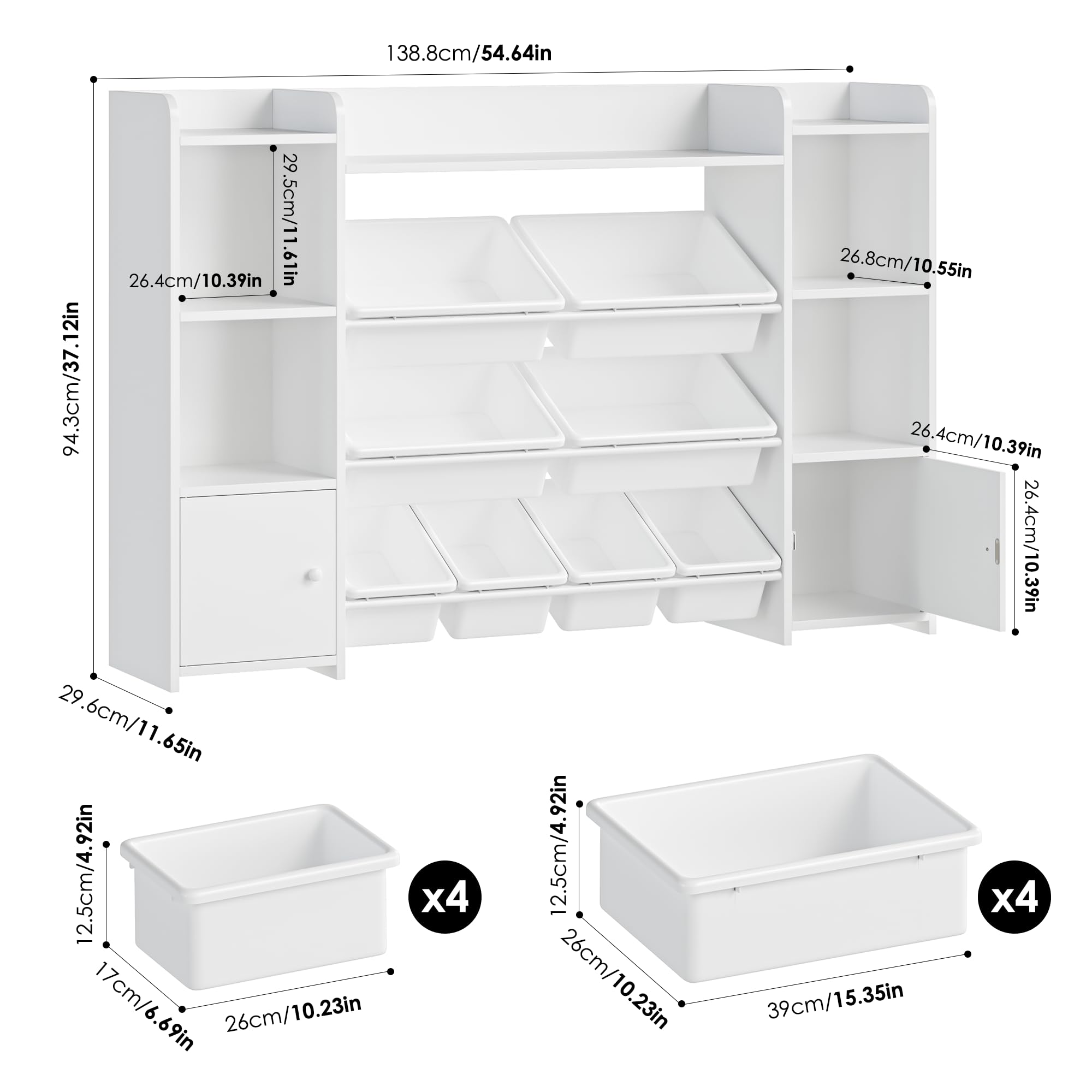 FOREHILL Meuble de Rangement Jouets Enfant Bibliothèque Enfant avec 8 Boîtes Amovibles 9 Étagères Organisateur de Jouets pour Chambre d’Enfant Salle de Jeu Blanc