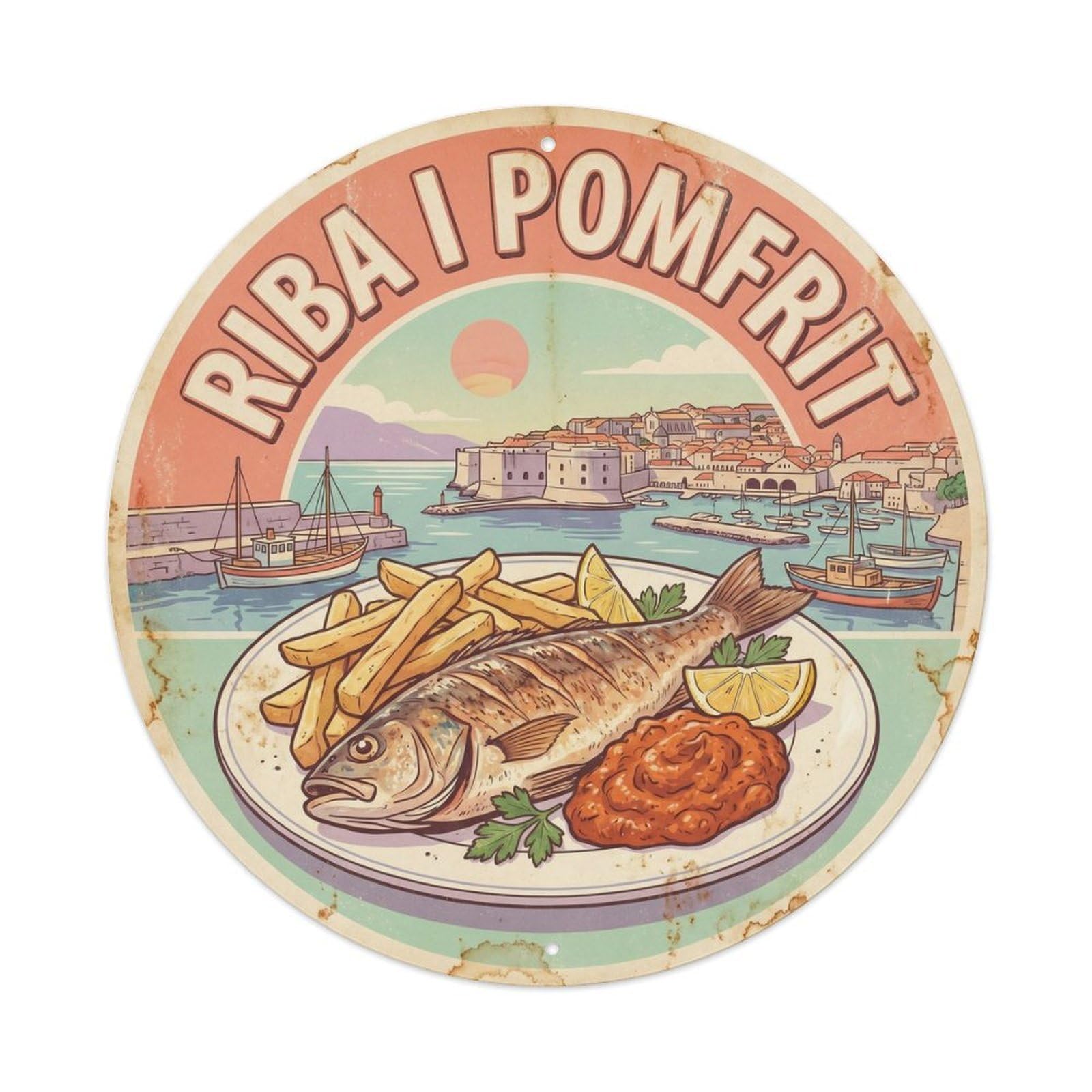 Seafood Chips Takeaway Culture 1950s Diner Regional Metal Tin Sign
