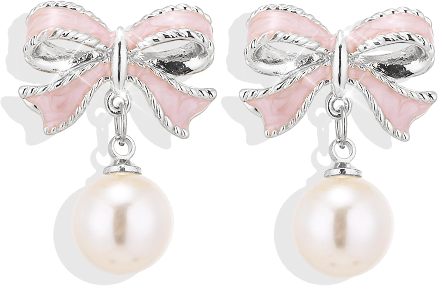 Bow Earrings for Women Trendy Stuff Cute Bow Pearl Drop Dangle Earrings Bowknot Stud Prom Wedding Party Daily Jewelry Accessory Gifts Pink Dress for Women