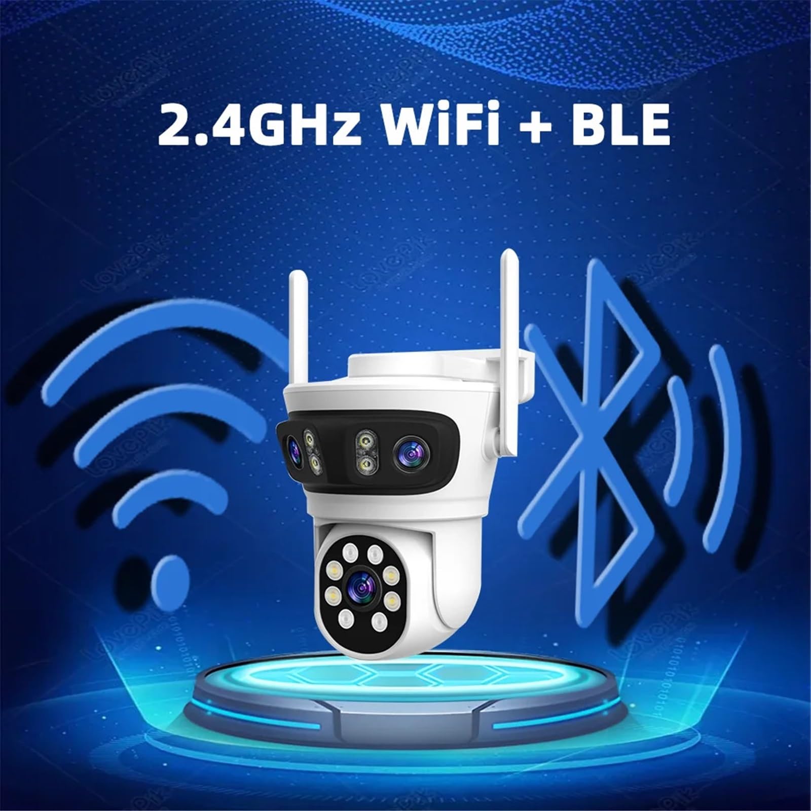 Kamera IP, 3 obiektywy 2.4G WiFi + BLE 3MP śledzenie ruchu kolor noktowizor zewnętrzna kamera PTZ CCTV syrena świetlna alarmowa(Camera 64G)