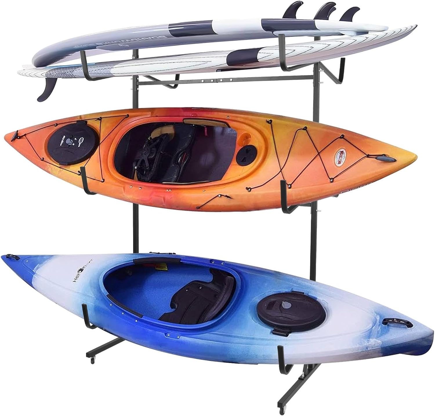 Kayak Storage Rack, Standing Stand for 6 Kayaks, Adjustable Width Indoor Outdoor Canoe Hanger Rack for Dock, Garage, Shed Storage