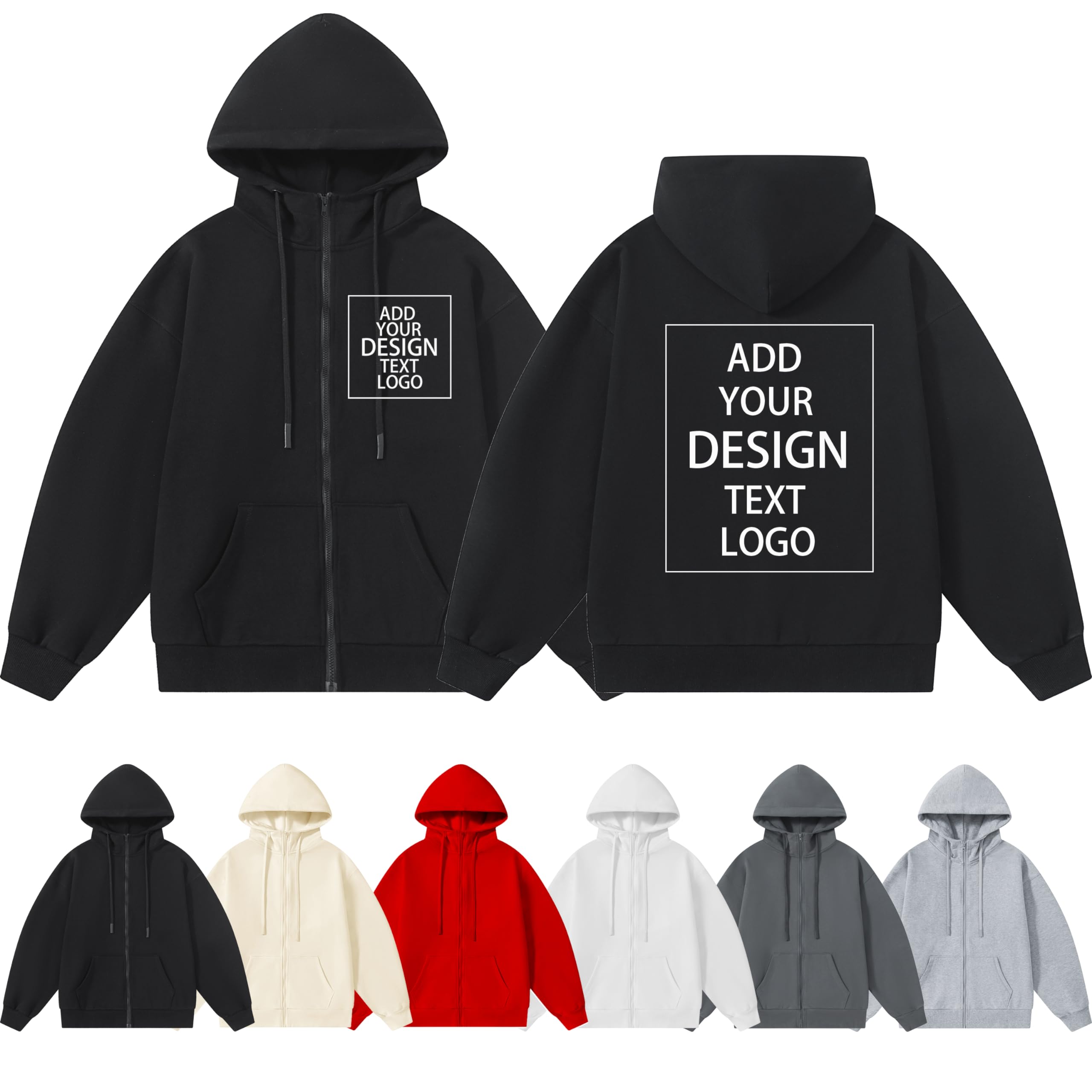 Yacheng Felpe con Cappuccio Personalizzato, Unisex, Felpe Personalizzate, Felpe con Cerniera, Aggiungi La Tua Immagine, Testo, Logo sul Davanti E sul Retro