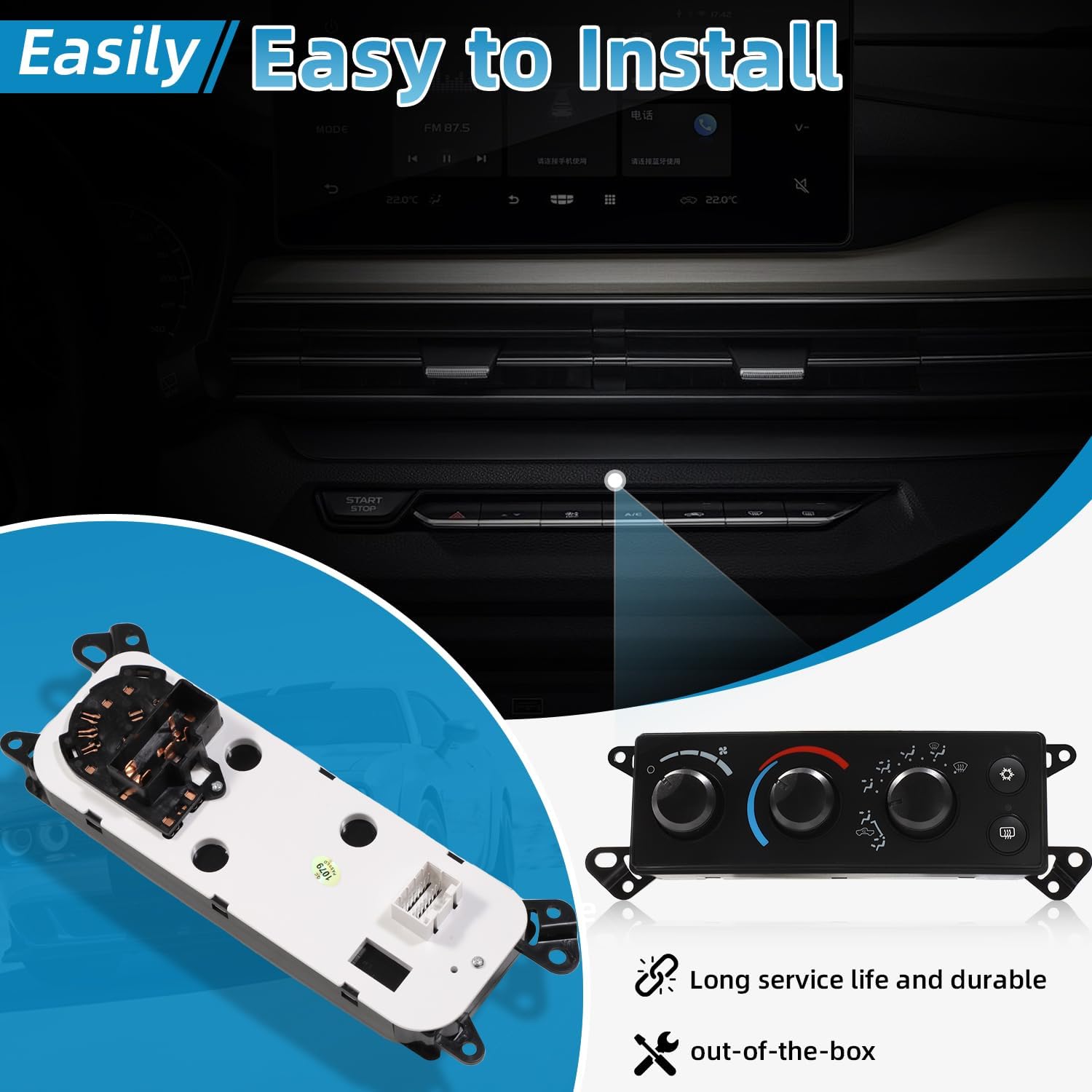 Air Conditioner and Heater Control Compatible with 2008-2011 Dodge Ram Dakota 1500 2500 3500 Replacement Climate Control Module A/C Air Conditioning Switch Panel, Push Button 55057079AB