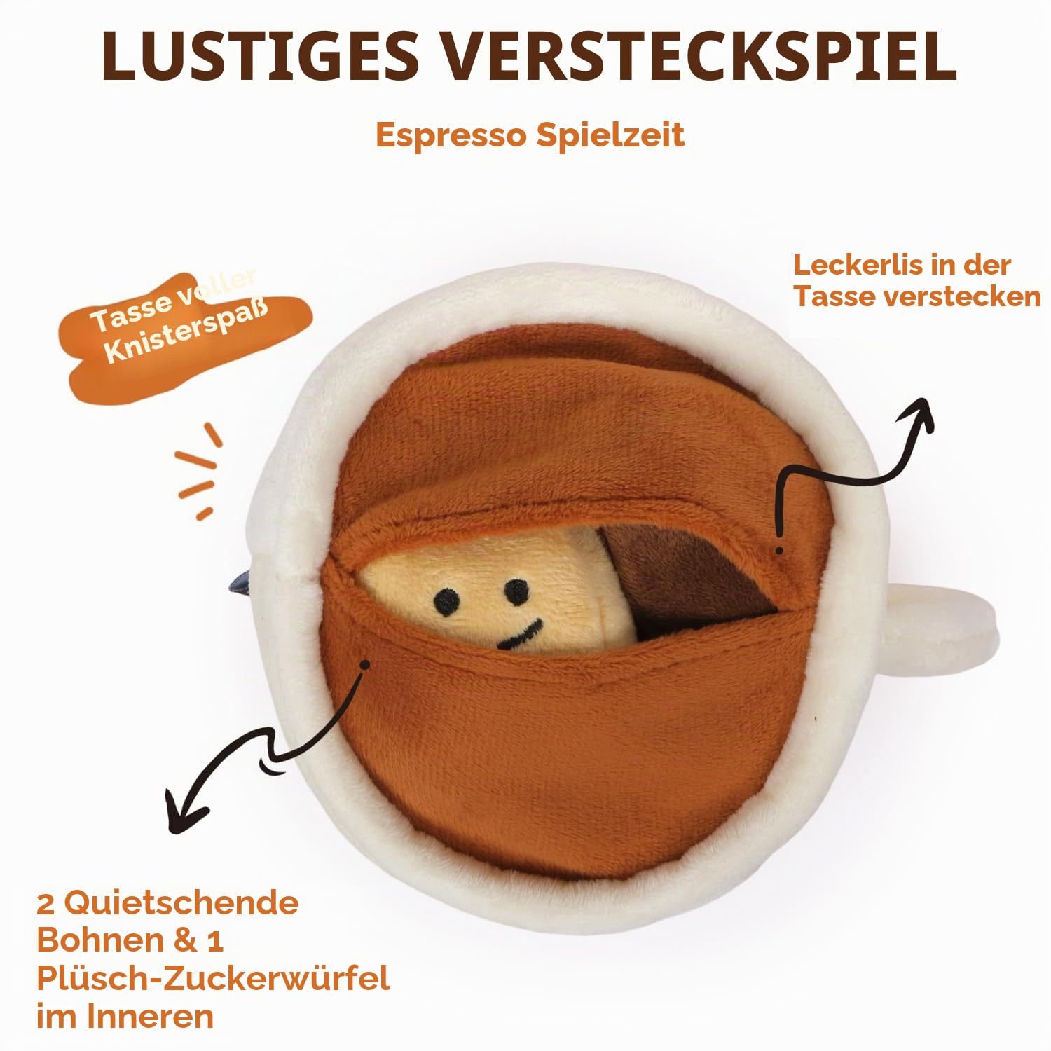 CHEWFFON Hunde-Spielzeug „Kaffeetasse“ – interaktives Schnüffel- & Versteckspielzeug mit Quietsch- und Knisterfunktion gegen Langeweile, Intelligenzspielzeug für alle Hunderassen