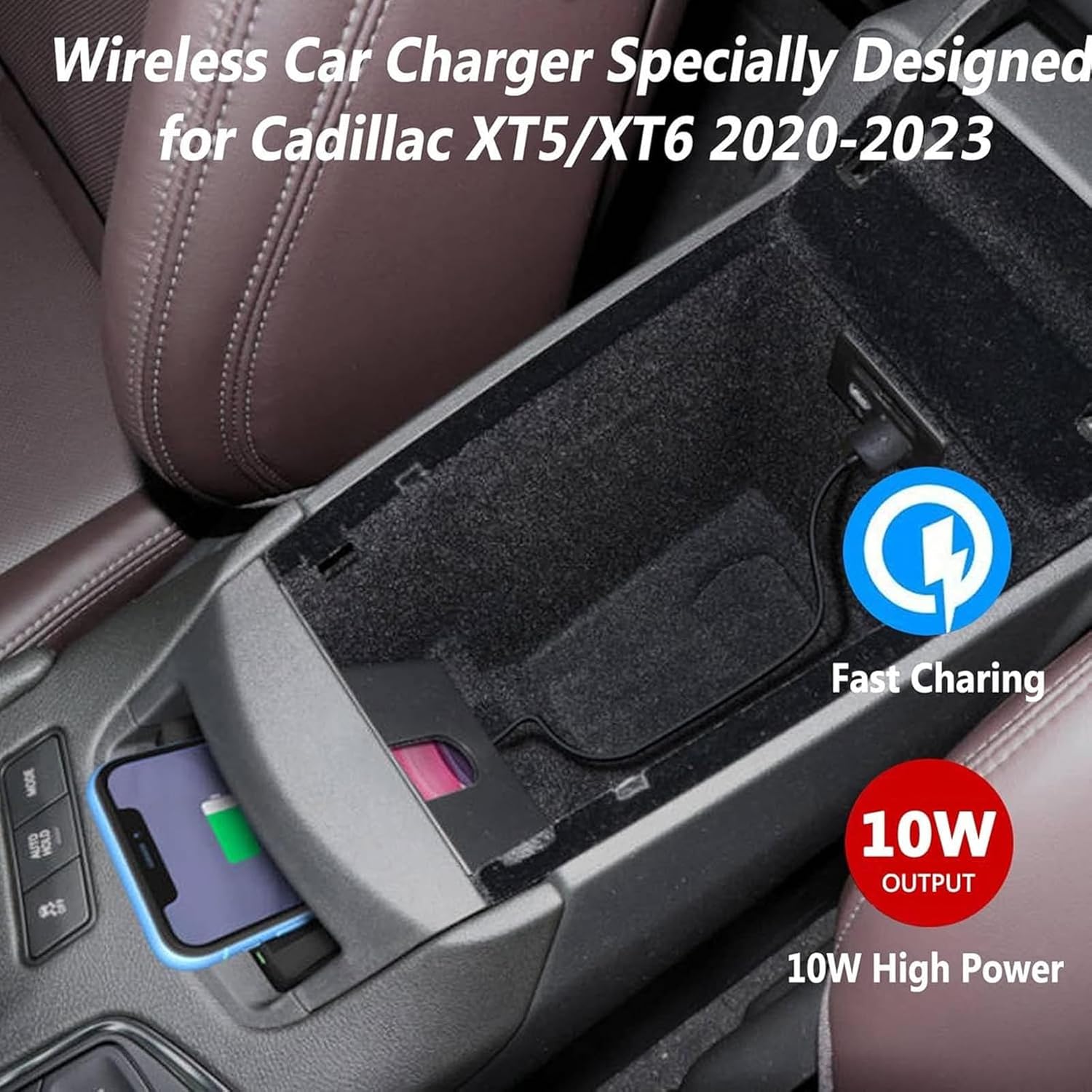 Car Wireless Charger for Cadillac XT5/XT6 (2020-2024) - Car Qi Wireless Charging Panel, 15W Fast Phone Charging Pad