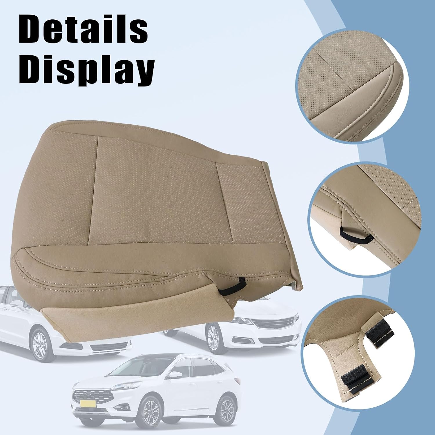 SecosAutoparts 4PC Front Driver & Passenger Bottom & Backrest Replacement Perforated Leather Seat Covers Tan for Ford F-150 Lariat 2015-2017 & F250 F350 F450 F550 Lariat XLT 2017-2022, Custom Fit