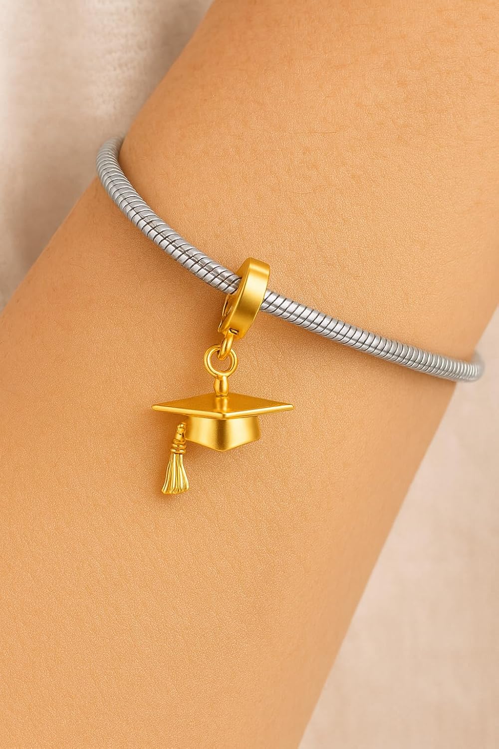 Graduation Hat Dangle Charm Pendant, 14K Gold Plated 925 Sterling Silver, Compatible with Pandora & Similar Charm Bead Bracelets, Necklaces & 2026 DIY Jewelry