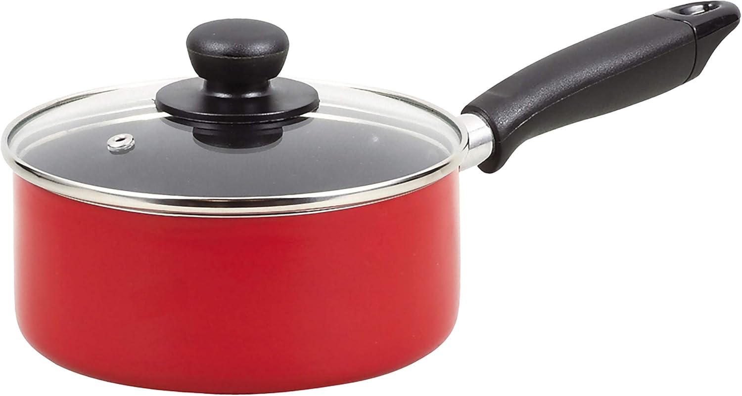 Pearl Metal HB-4399 Single-Handed Pot, Red, 6.3 inches (16 cm), Induction Compatible, Fluorine Treatment, Glass Lid Included, Just Size