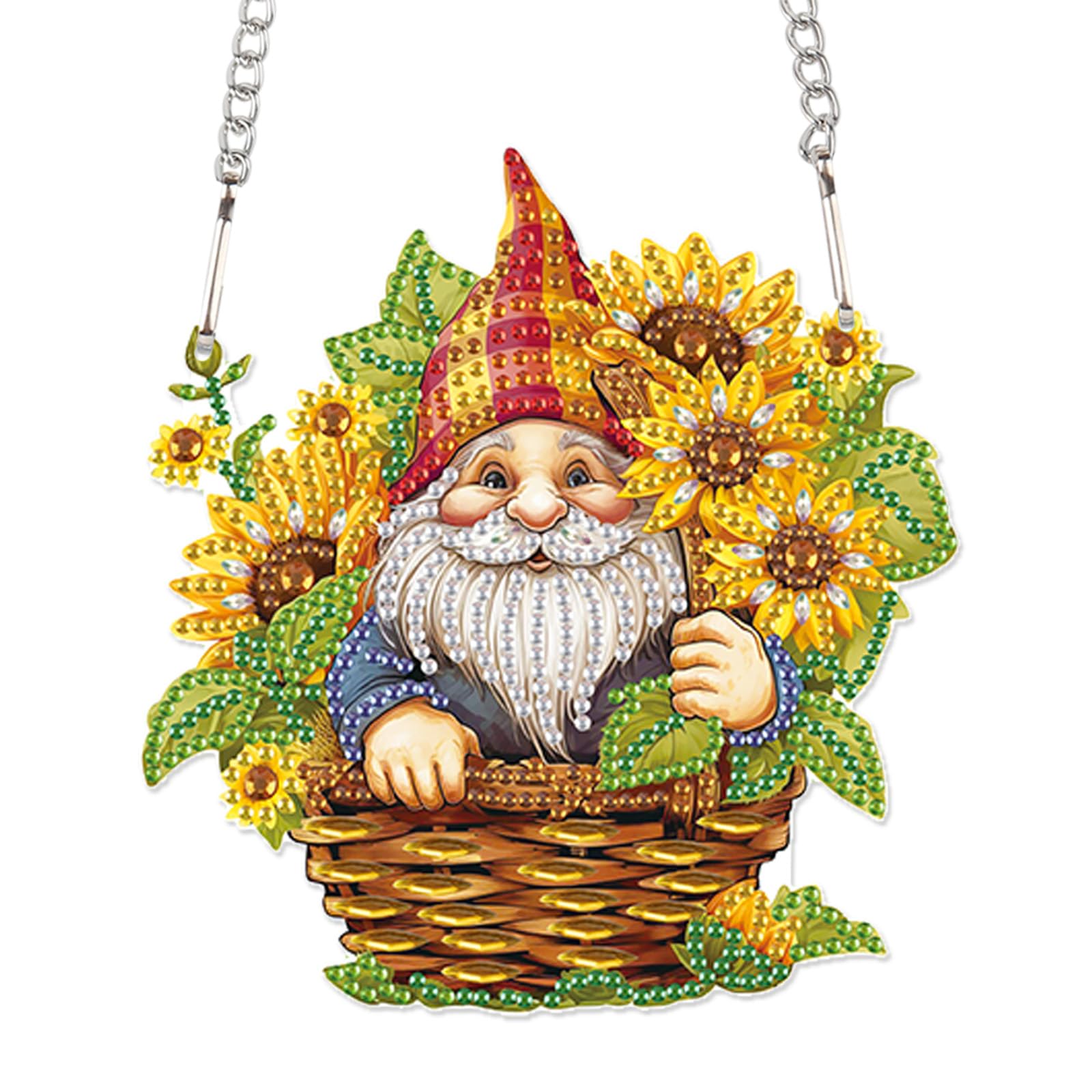 AiYuanzsh Gnome Diamond Art Hanging Kits for Adults, Sunflower Diamond Painting Hanging Ornament, 5D DIY Diamond Art Suncatchers Kit for Home Décor, Window, Gift &amp; Pendant