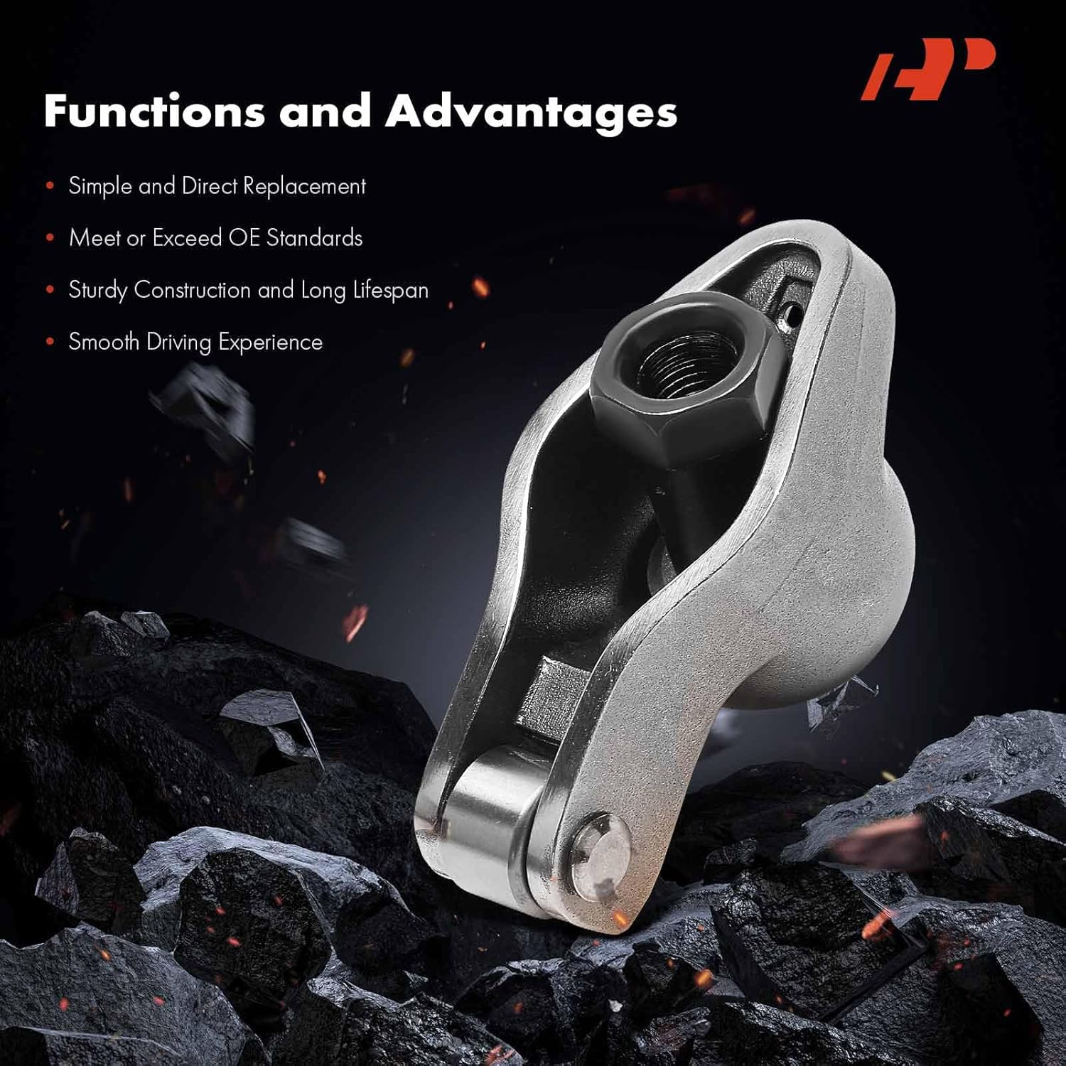 A-Premium 16Pcs Alloy Steel Engine Roller Tip Rocker Arms with Self-aligning Compatible with Chevy SBC(Small Block) 350, 1.52 Ratio, 3/8" Studs