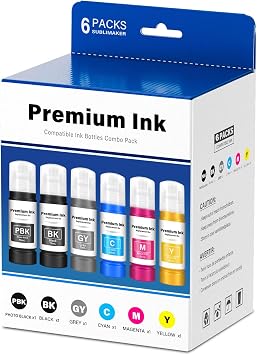 Compatible for 552 Ink Refill Bottles 6 Pack NotSublimation Ink Compatible Replacement for Epson Ecotank Photo ET-8550 ET-8500 ET8550 ET8500 8550 8500 Printer, T552 Ink BK Pigment, PB C M Y GY Dye
