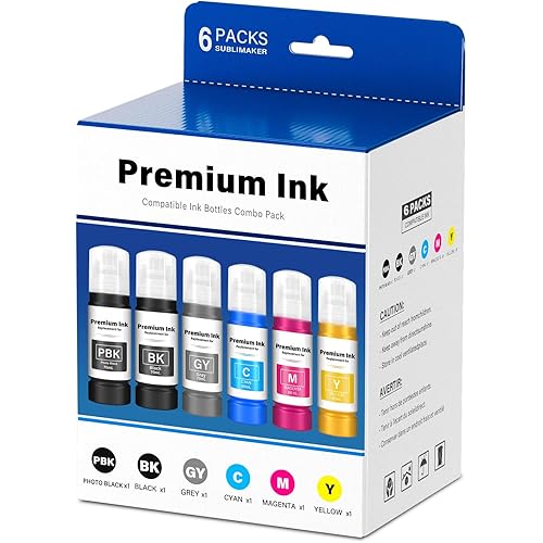 Compatible for 552 Ink Refill Bottles 6 Pack (NotSublimation Ink) Compatible Replacement for Epson Ecotank Photo ET-8550 ET-8500 ET8550 ET8500 8550 8500 Printer, T552 Ink (BK Pigment, PB C M Y GY Dye)