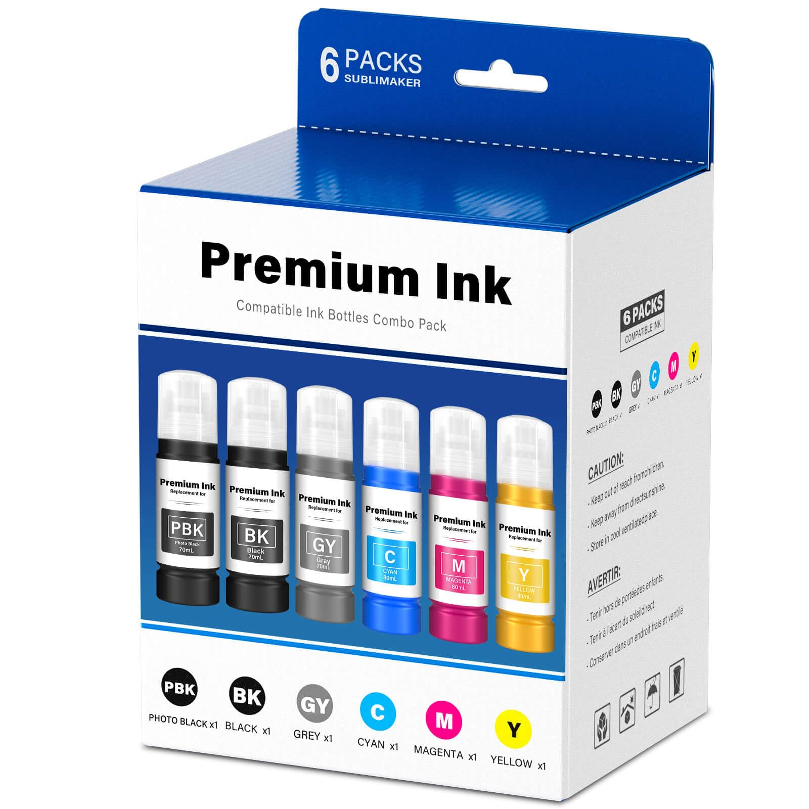 Compatible for 552 Ink Refill Bottles 6 Pack (NotSublimation Ink) Compatible Replacement for Epson Ecotank Photo ET-8550 ET-8500 ET8550 ET8500 8550 8500 Printer, T552 Ink (BK Pigment, PB C M Y GY Dye)